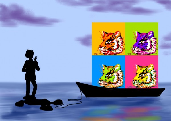 Life of Pi Series - Richard Parker played by a Warhol (esque) Pop Art four-square, Pi played by Andy Warhol