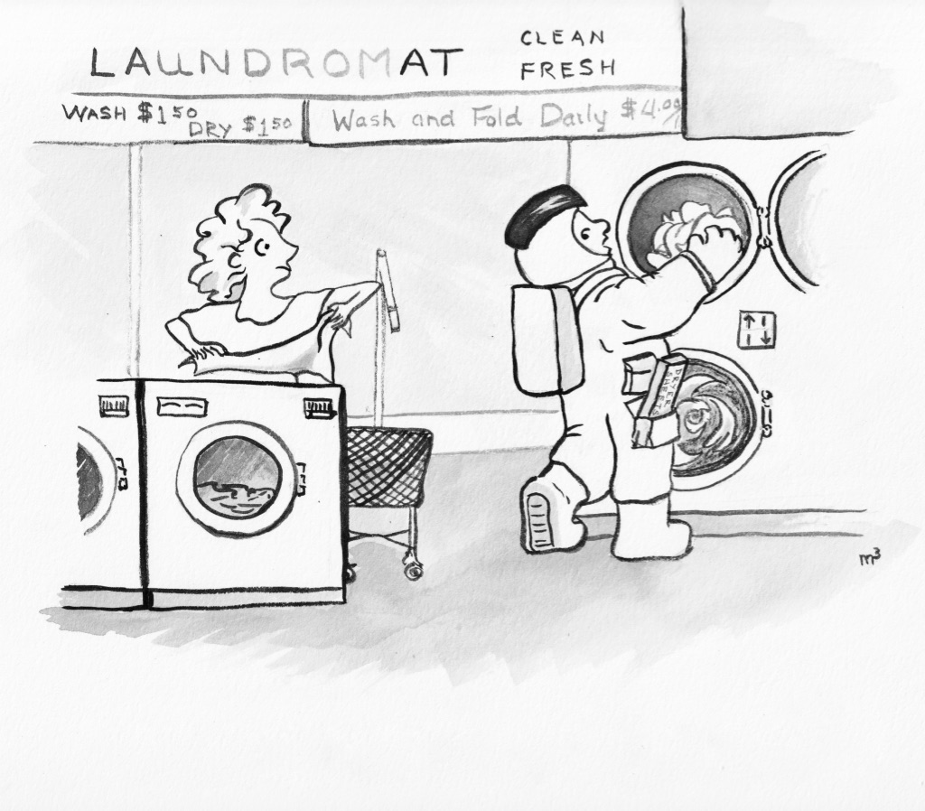 Astronaut in Laundromat cartoon
